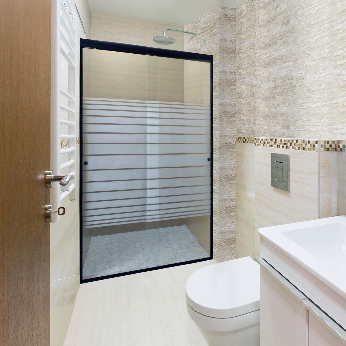 Cancel para baño 101 a 105 x 187 cm rectangular cristal templado negro doble corredizo