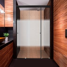 CANCEL PARA BAÑO 166 A 170 X 187 CM RECTANGULAR CRISTAL TEMPLADO NEGRO FIJO Y DOBLE CORREDIZO