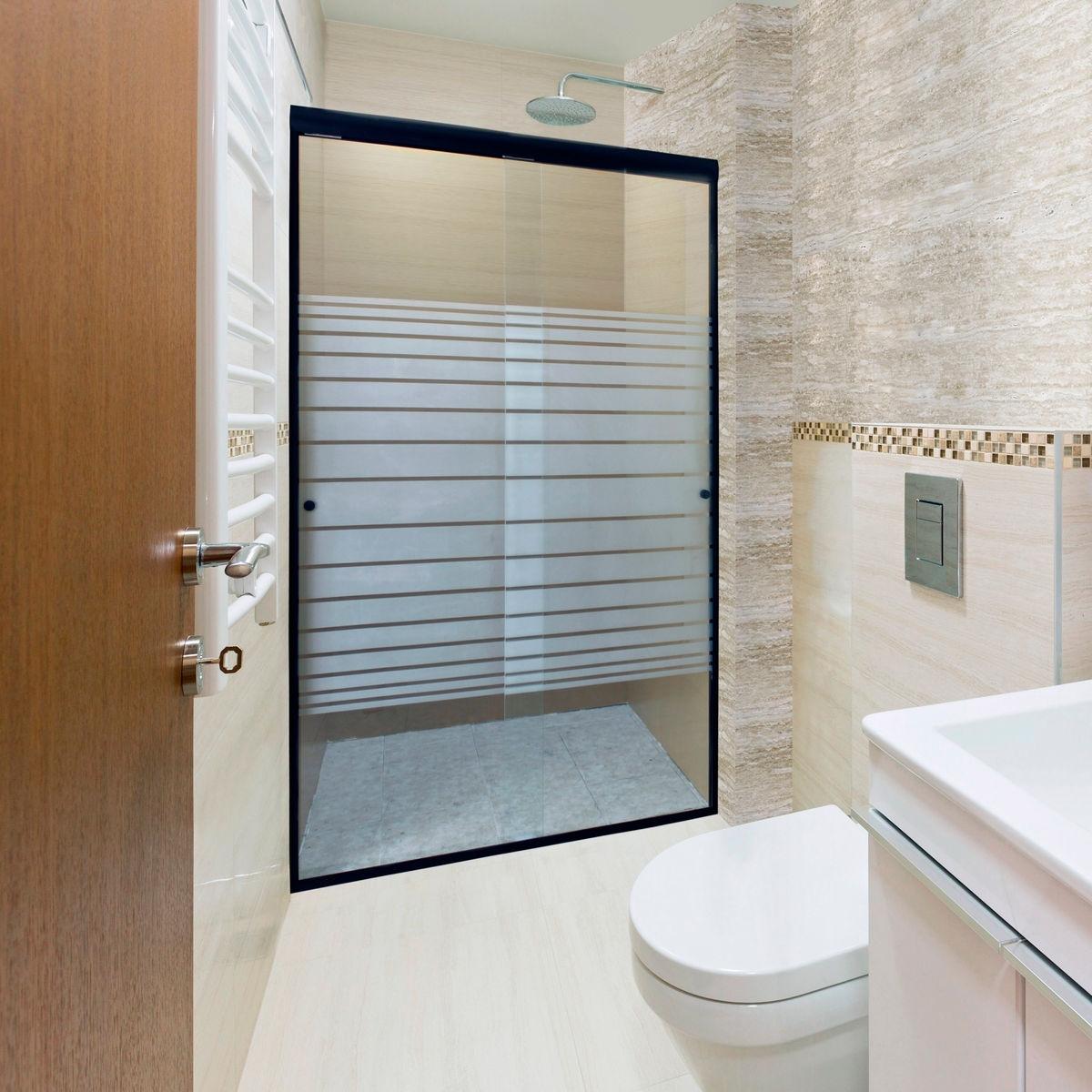 Cancel para baño 151 a 155 x 187 cm rectangular cristal templado negro doble corredizo