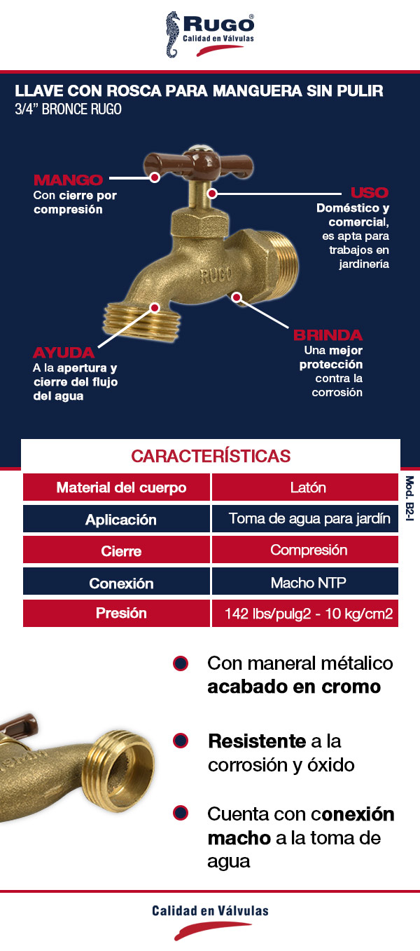 Grifo esfera para manguera, PN-16, dos salidas 1/2 x 3/4 de latón.