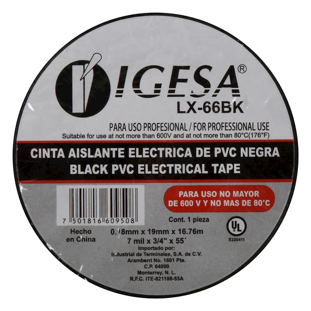 CINTA AISLANTE ELÉCTRICA DE PVC 16.76 M NEGRA