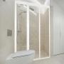 CANCEL PARA BAÑO 171 A 175 X 185 CM DE PLÁSTICO TRANSPARENTE ALUMINIO BLANCO PUERTAS DOBLE CORREDIZAS + 1 FIJO