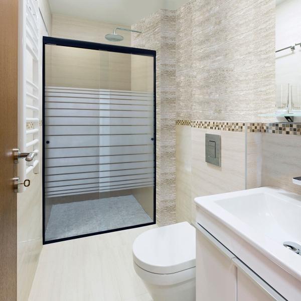 CANCEL PARA BAÑO 121 A 125 X 187 CM RECTANGULAR CRISTAL TEMPLADO NEGRO DOBLE CORREDIZO