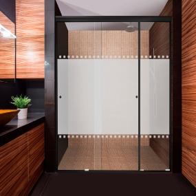 CANCEL PARA BAÑO 161 A 165 X 187 CM RECTANGULAR CRISTAL TEMPLADO NEGRO FIJO Y DOBLE CORREDIZO