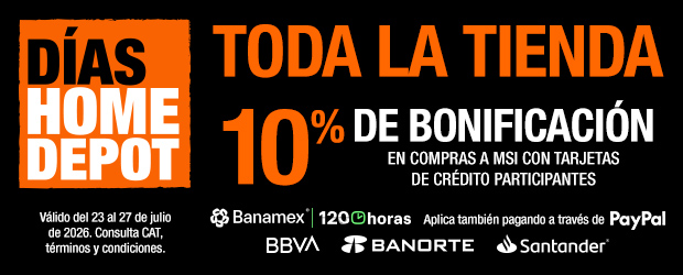 Toda la tienda 10% de bonificación en compras a MSI con tarjetas de crédito participantes (Banamex 120 horas, BBVA, Banorte y Santander)
