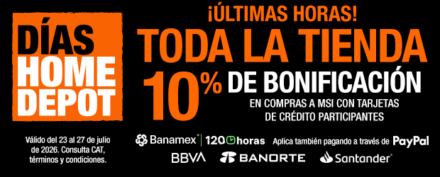 ¡Últimas horas! Toda la tienda 10% de bonificación en compras a MSI con tarjetas de crédito participantes (Banamex 120 horas, BBVA, Banorte y Santander)