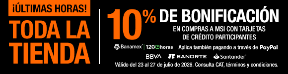¡Últimas horas! Toda la tienda 10% de bonificación en compras a MSI con tarjetas de crédito participantes (Banamex 120 horas, BBVA, Banorte y Santander)