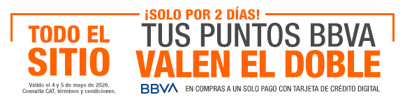 ¡Solo por 2 días! Tus puntos BBVA valen el doble (en compras a un solo pago con tarjeta de crédito digital BBVA)