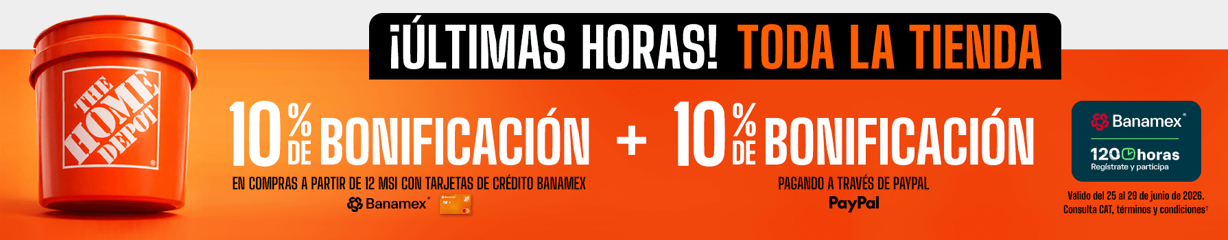 ¡Últimas horas! Toda la tienda 10% de bonificación en compras a partir de 12 msi con tarjetas de crédito banamex + 10% de bonificación pagando a través de PayPal
