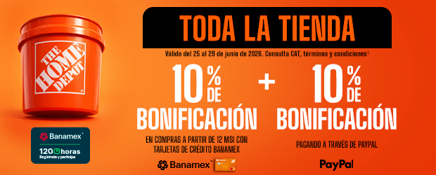 Toda la tienda 10% de bonificación en compras a partir de 12 msi con tarjetas de crédito banamex + 10% de bonificación pagando a través de PayPal