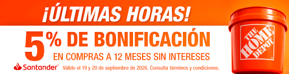 ¡Últimas horas! En toda la tienda, 5% de bonificación en compras a 12 MSI con Tarjetas de Crédito Santander. Válido el 19 y 20 de septiembre de 2026. Limitado a 500 ganadores por día. Consulta CAT, términos y condiciones. 