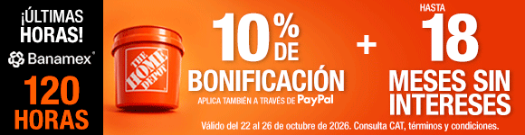 ¡Últimas horas! 120 horas Banamex: 10% de bonificación con Tarjetas de Crédito  Banamex + hasta 18 meses sin intereses. Bonificación aplica también a través de Paypal.Válido del 22 al 26 de octubre de 2026. Consulta CAT, términos y condiciones.